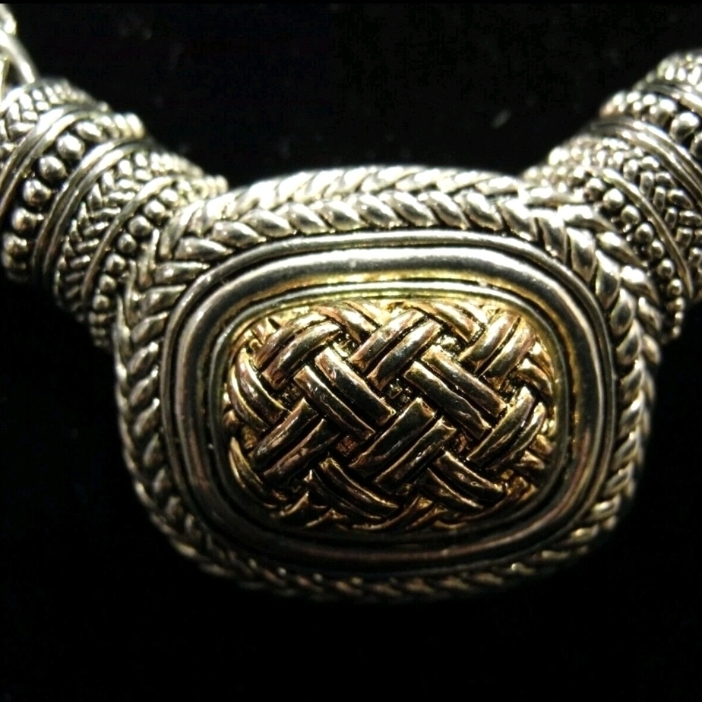 π£ Vintage Set Cable Cut Bold Silver/Gold Tone Cuff 1 Necklace & Bracelets x3 π - Picture 3 of 13